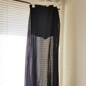 sheer black maxi skirt with attached black shorts